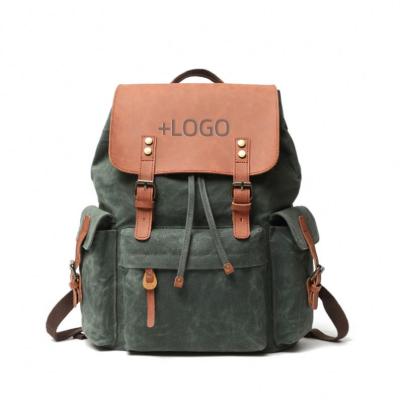 China Bearky Multifunctional Waterproof Leather Canvas Backpack Waxed Canvas Bag Vintage Canvas Backpack for sale