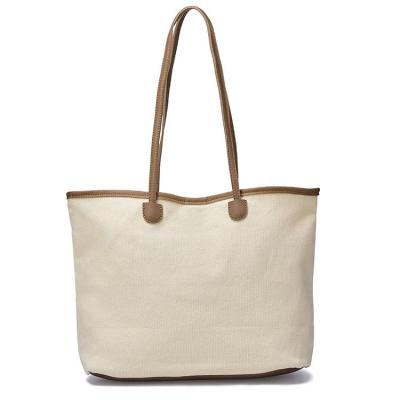 China Handled With Zipper Closure Canvas Tote Bag And Leather Handle for sale