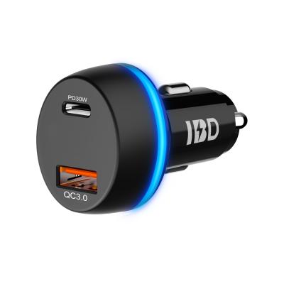 China IBD PD 30W Smart Car Charger Fast Charging USB Output QC 18W For Sumsung for sale