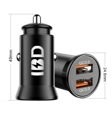 China Mini Design Ibd Ibd 2022 Metal Dual QC 3.0 36W Fast Charging Car USB Charger One Car Phone Charger For iPhone 13 for sale