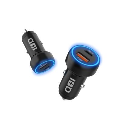 China Unique Design IBD 60W 2 Ports Palladium USB Car Charger Mobile Phone Charger Adapter With Unique Design Blue Led Ring for sale