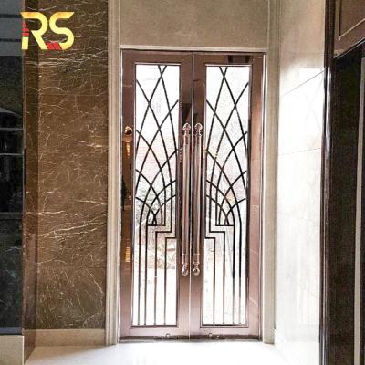 China Modern Restaurant Laser Cut Stainless Steel Entry Double Glass Door Design for sale