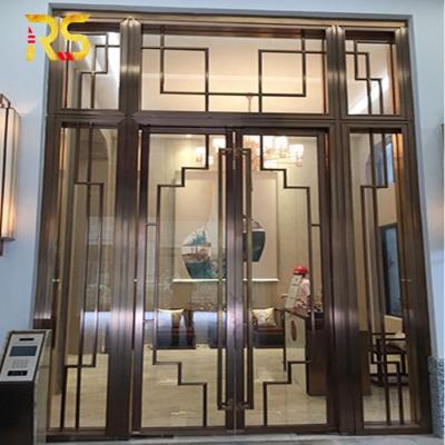 China Modern Decorative Resturant Laser Cut Stainless Steel Framed Glass Door for sale