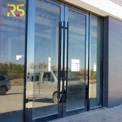 China Modern Commercial Store Front Black Steel Entrance Door Designs With Glass for sale