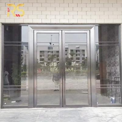 China Modern Silver Front Entry Office Steel Door With Glass For Homes for sale