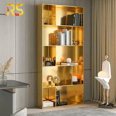 China Modern Stainless Steel Book Rack Display Cabinet Golden Decorative Living Room for sale