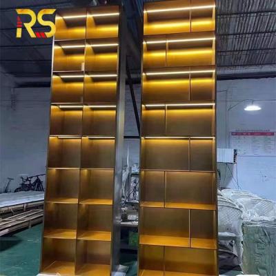 China Modern hotel commercial gold stainless steel product display rack wall cabinet for sale