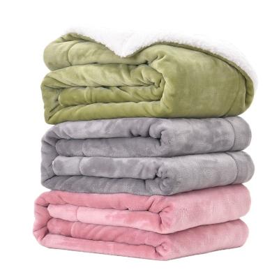 China Two-Ply Winter Anti-Pilling Sherpa Thick Warm Flannel Knitted Blanket And Throws Fabrics for sale