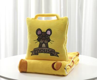 China Foldable Cartoon Mouse Design Plush Massage Cartoon Animal Yellow Plush Travel Pillow Blanket For Baby for sale