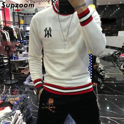 China 2020 New Arrival Fashion Top Selling Men's Clothing Other Men's Sweater O-Neck Pullovers Appliques Brand Clothing Embroidered Net Red Hot for sale