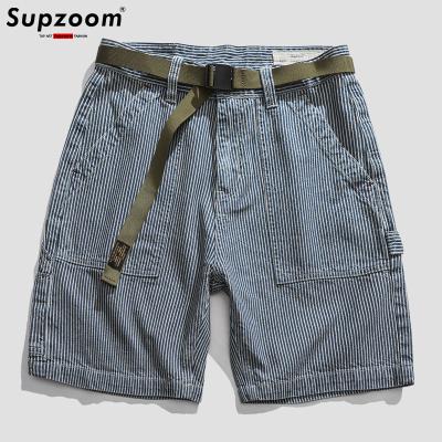 China 2022 New Arrival Supzoom Capris Decorative Loose Summer Fashion Breathable Hot Top Mid Cotton Striped Shorts Men Casual Leisure for sale