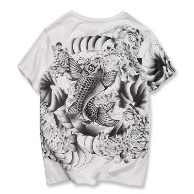 China 2020 New Arrival Fashion God Embroidery Breathable T-shirt Tattoo Carp Cotton O-neck T-shirt Brand Clothing Hip Hop Short Tee Homme for sale