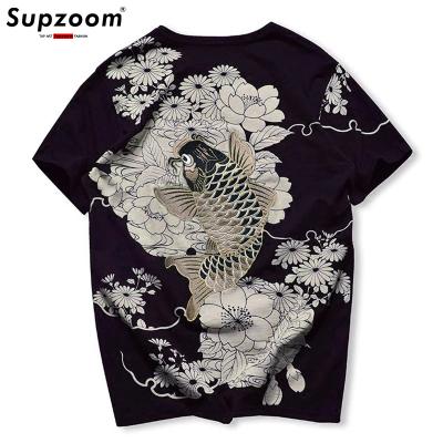 China 2022 Supzoom Man Cotton Shorts New Coming O-Neck T-shirt Men Hip Hop T-shirt Summer Compressed Floral Original Heavy Carp Embroidery Shorts for sale