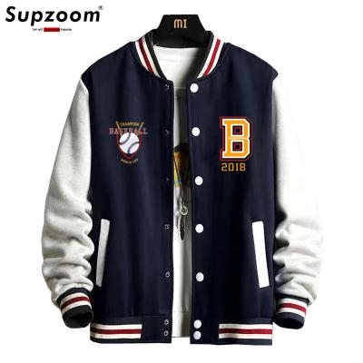 China New Arrival Sports Letter Rib Sleeve Cotton Fashion Logo Breasted Simple Casual Bomber Baseball Jackets Loose Cardigan Coat for sale