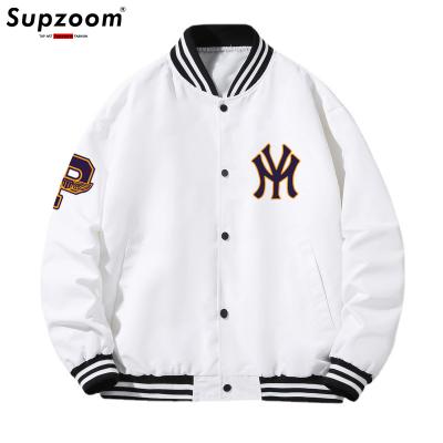 China 2022 Loose Supzoom New Arrival Letter Rib Sleeve Top Fashion Logo Breasted Casual Jacket Bomber Loose Windproof Baseball Coat for sale