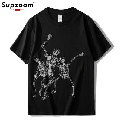 China 2020 New Arrival Summer Breathable O-Neck Knitted Cotton T-shirt Casual Short Hip Hop Men In Joker Logo Pocket Skeleton Printing Popular for sale