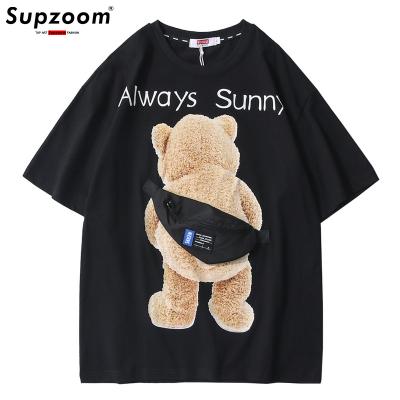 China 2022 Supzoom New Arrival Summer Breathable Bear Printed Casual T-shirt Homme Hip Hop Leisure Cotton Men T-shirt Neutral Short O-neck T-shirt for sale