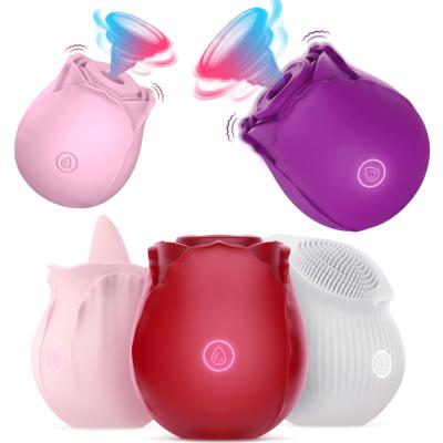 China Real Touch Silicone Rose Flower Shaped G Spot Top Selling Clitoral Sucking Tongue Licking Clitoral Vibrator For Women for sale