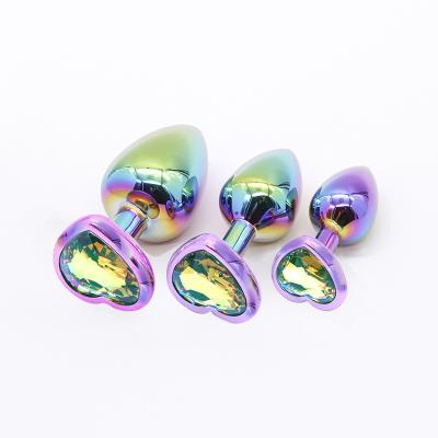 China Colorful Anal Rainbow Buttplug Heart Shape Crystal Metal Anal Beads Vibrating Butt Plug Jewelry Anal Toys For Woman for sale