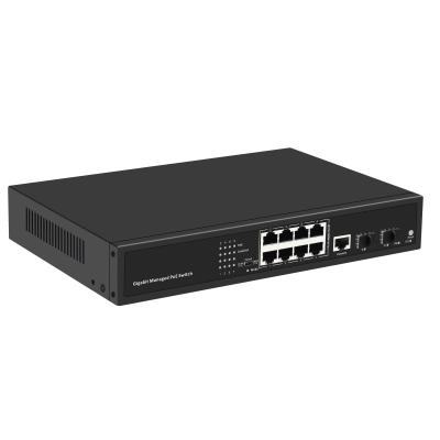 China LACP 10 Port High Quality Network TV Managed Durable Gigabit 12V PoE Ethernet Switch 20Gbps -20~50C VLAN for sale