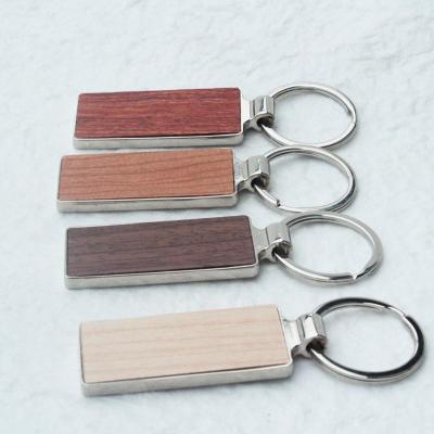 China Customized Unique Wooden Keychain Rectangle Logo Design Creative Wooden Key Key Chain Gift DIY for sale