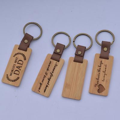 China Manufacturer Selling Real Bamboo Unique Professional Wooden Key Chain Rectangular Wooden Key Chain for sale