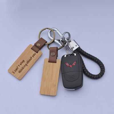 China Popular Unique Hot Sale Car Key Chain Wood Custom Design Name Bamboo Wood Engraved Key Chain Key Rings for sale