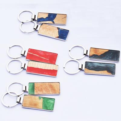 China Rectangle Key Chain Resin Wood Key Chain DIY Personalized Wooden Key Ring Unique Custom Gift for sale