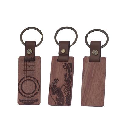 China Customized Unique Design Rectangle Wooden Key Chain Solid Wood Bamboo Keychain Cherry Walnut for sale