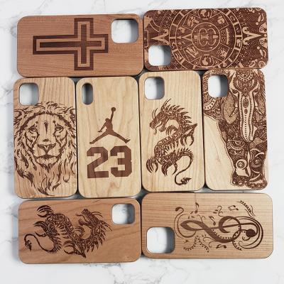 China Four Corner Protect Best Price Shockproof Cherry Wood Phone Case For Iphone 12 Mini 11 Pro XS Max Max XR 7 Plus Laser Engraved Wood Cover Bumper Cases for sale