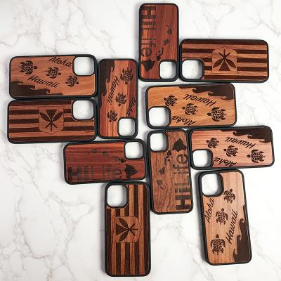 China Corner Four Protect Hawaii Design Wooden Shockproof Premium Case For Iphone 12 11 pro 8 max plus XS max XR rosewood Carving Phone Cover Anti-scratch for sale