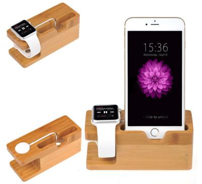 China Multifunctional 2 in 1 Docking Station Phone Filling Wooden Bamboo Holder Charging Smartphone Holder for Apple Watch for sale