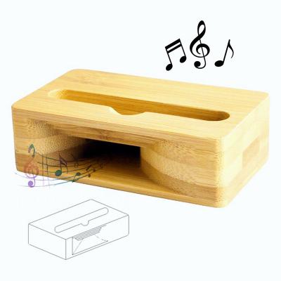 China Newest Design Multifunctional Warm Wood Wooden Speaker Sound Amplifier Bamboo Smartphone Bracket for sale