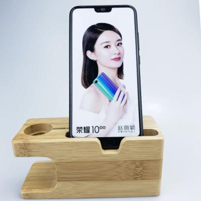 China Multifunctional 100% Bamboo Mobile Phone Stand For Apple Watch Wooden Bracket Phone Stand Charger Charging Dock Station Multifunctional for sale