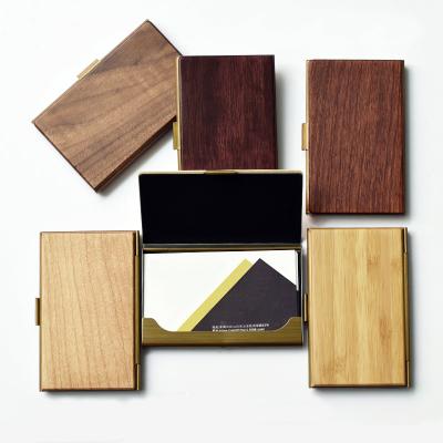 China 100% High Quality Eco-friendly Wooden Card Cases Stand Business Credit Name Card Holders Wooden Wallet Stainless for sale