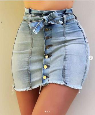 China Factory viable supply hot European and American style denim high elastic lace-up skirt for sale