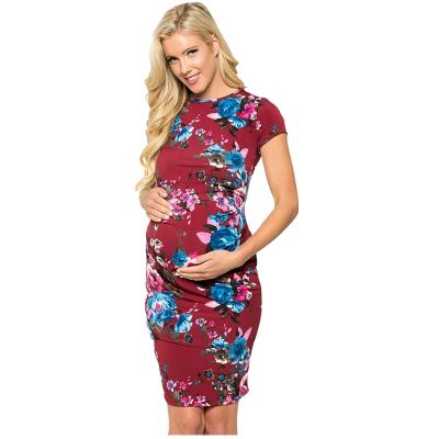 China 2021 Latest Designs Antibacterial Pregnant Women Floral Print Custom Made Elegant Maternity Dress for sale