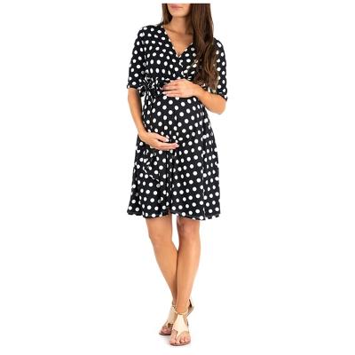 China Antibacterial V Neck Wrap Auto-tie Waist Dress Breastfeeding Maternity Dresses Pregnant Women for sale