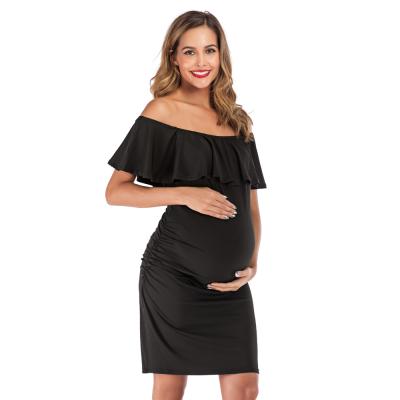 China Wholesale Antibacterial Off Shoulder Bodycon Elastic Short Sleeve Mini Maternity Women Mother Ladies Dress Casual Pregnant Clothes for sale