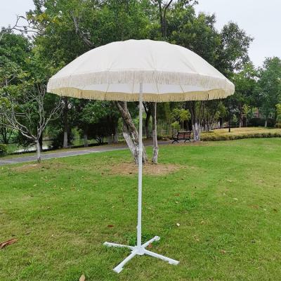 China Modern Big Boho Sun Parasols Outdoor Vintage Custom Logo Luxury Canvas Beach Umbrellas With Tassels for sale