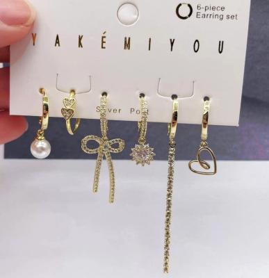 China New Chaobao TRENDY Fashion 6 Pcs Earring Sets Long Chains With For Women Pearl And Heart Shape Dangle Earrings Stylish Gifts for sale