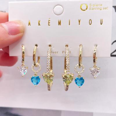 China Chaobao Whosale TRENDY Circle Earrings Heart Shape Big Round Size With For Women Drop Water Dangle Earring Sets for sale