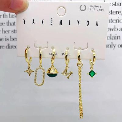 China Chaobao Yakemiyou TRENDY Vintage Trendy Gold Plated Earrings Set For Women Green M Crystal Letter Dangle Drop Jewelry Sets 2023 for sale