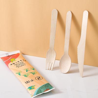 China CLASSIC disposable tableware set of four pieces of take-out wooden knife and fork set independent packaging wholesale for sale