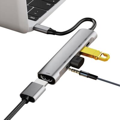 China Aluminum USB C Hub 3.0 Left Extension 5 Ports USB C Hub Multiport Charging Adapter For Laptop PC USB Hub for sale