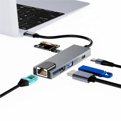 China Port Extension Aluminum Alloy USB 3.0 Hub Palladium Charging USB C Hub Adapter 6 in 1 USB C Hub for iPad Pro for sale