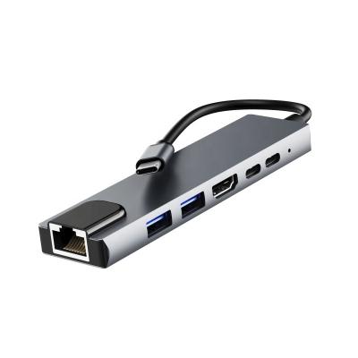 China Hot Selling Port Extension 6 in 1 USB Type C Hub with Charging 4K HDTV USB Hub for Laptops MacBook Pro Docking Station for sale