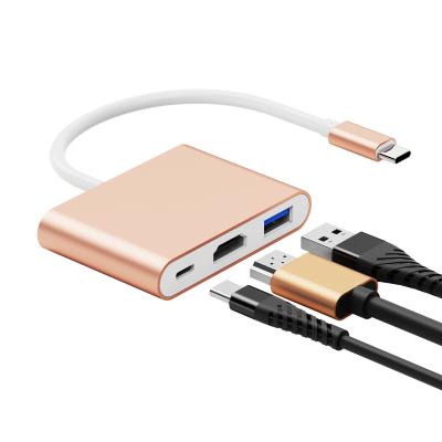 China Aluminum Port Extension Multi Port USB C Hub Small 3 in 1 Type C Hub Dock 4K HDTV USB 3.0 Hub with PD for Mac Windows Laptop for sale