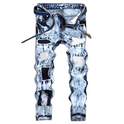 China Viable Fashion Male Men's Embroidery Ripped Slim Patch Jeans for sale