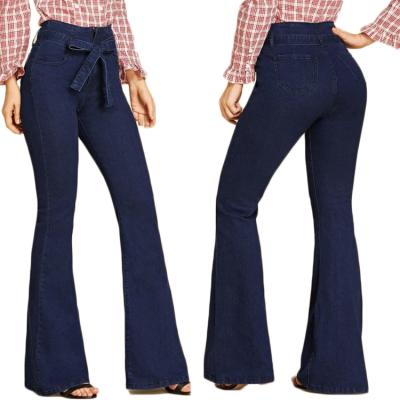 China Blue Color Fade Proof In Stock Women Jeans Bell Bottom Wide Leg Jeans for sale